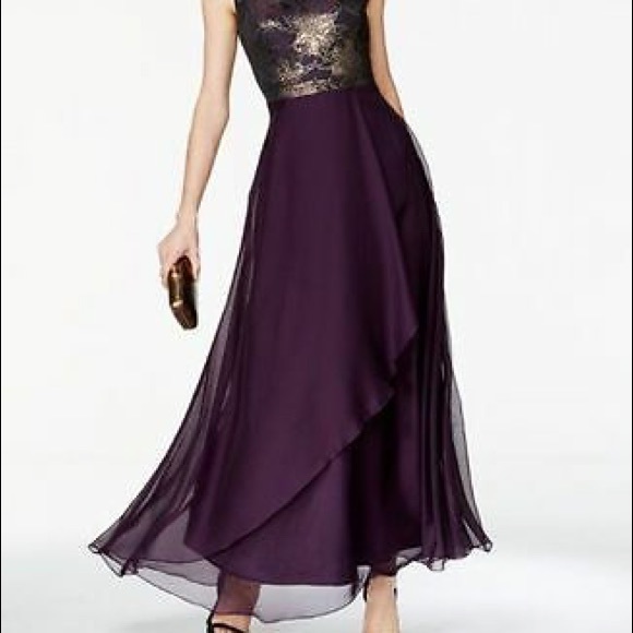 purple and gold evening gowns